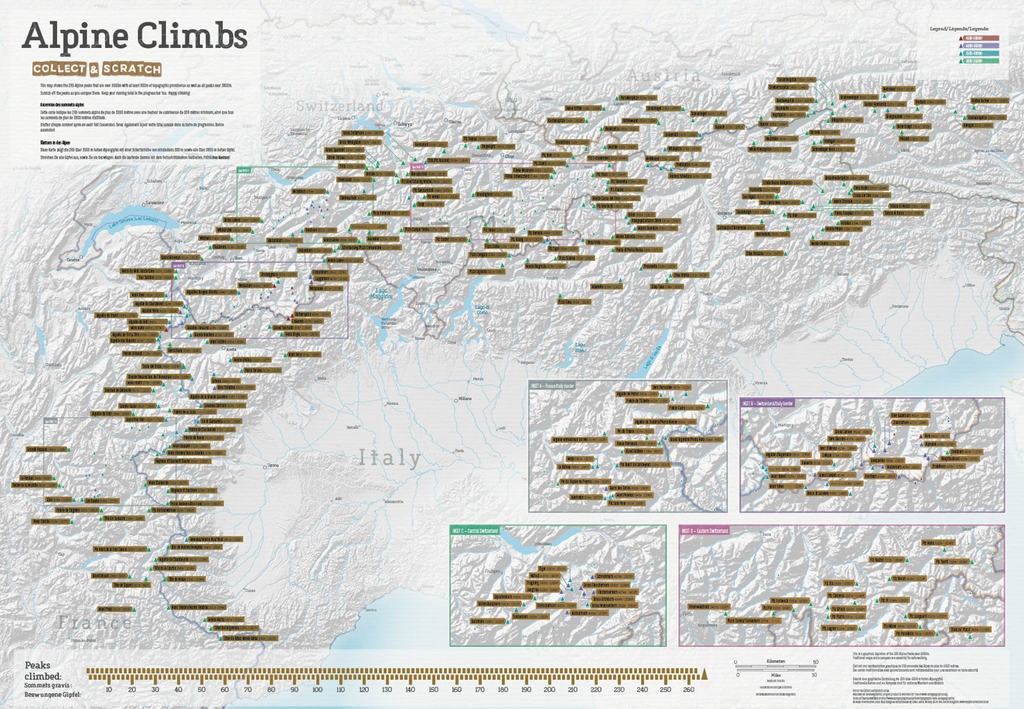 Stírací mapa vrcholků Alp