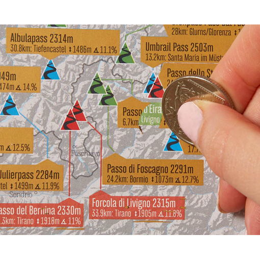 Stírací mapa cyklotras v Alpách