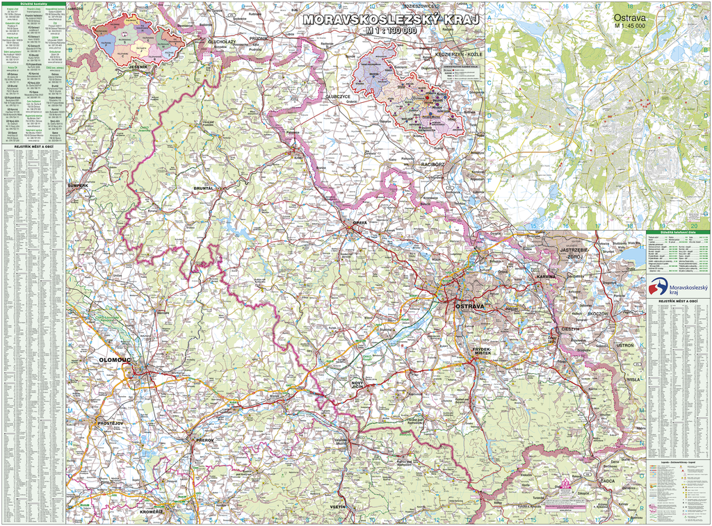 Nástěnná mapa Moravskoslezský kraj PF130