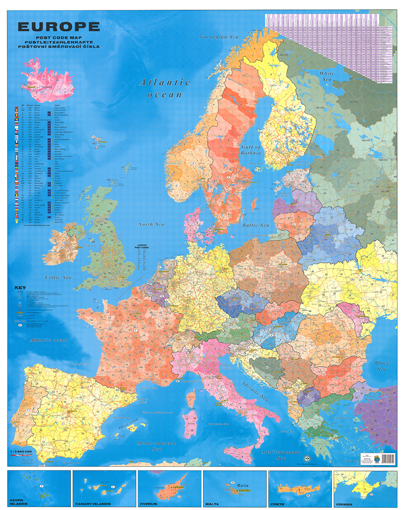 Spediční nástěnná mapa PSČ Evropy EX3650
