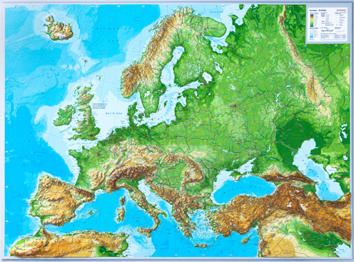 Plastická mapa Evropy