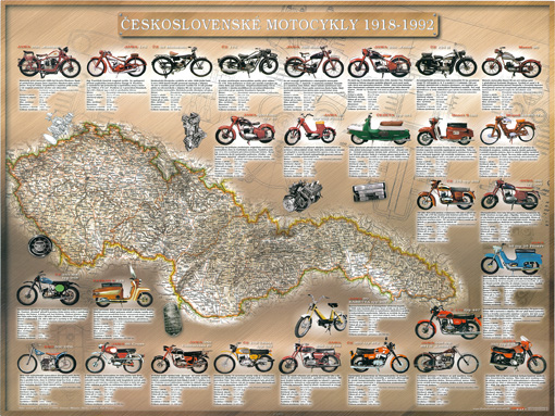 Historická mapa Československé motocykly r. 1918-1992