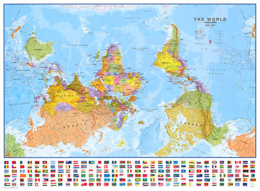 Politická nástěnná mapa světa Upside down

