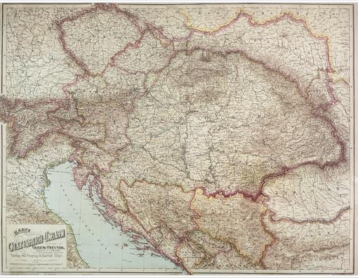 Historická nástěnná mapa  Rakousko-Uherska velká - 2.jakost