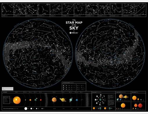 Mapa noční hvězdné oblohy svítící v noci TM