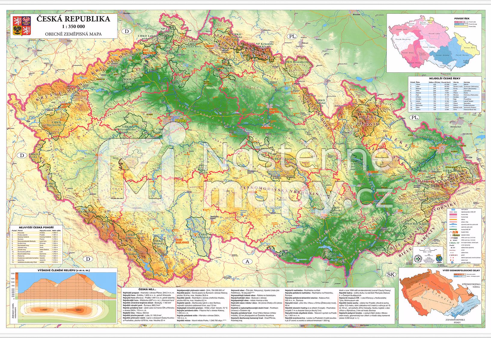 mapa čr Nástěnná mapa ČR obecně zeměpisná | Nástěnné mapy.cz mapa čr