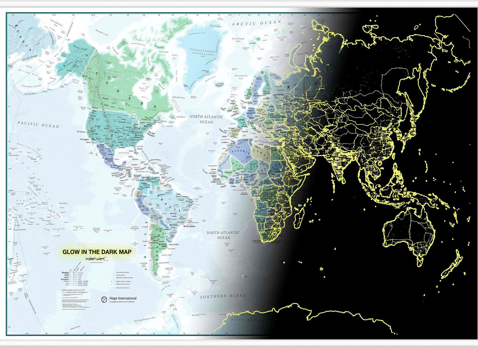 Nástěnná mapa světa svítící ve tmě - 2. jakost