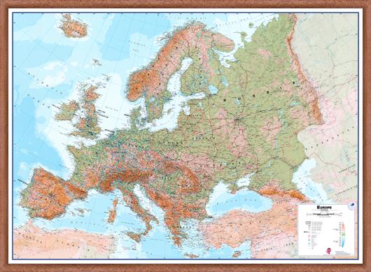 Fyzická nástěnná mapa Evropy