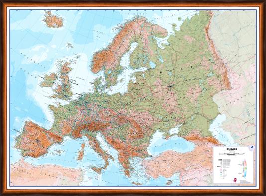 Fyzická nástěnná mapa Evropy