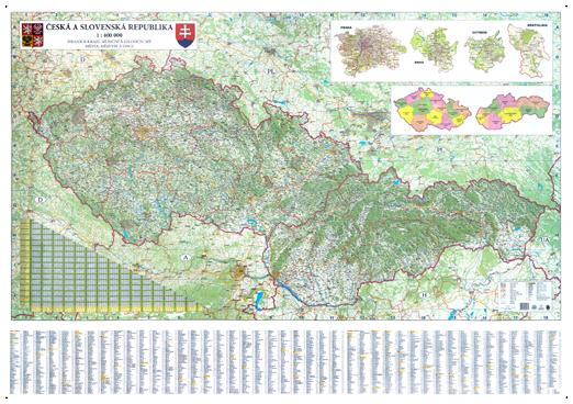 Silniční nástěnná mapa ČR a SR EX250 - 2. jakost