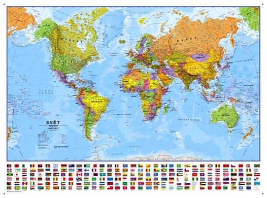 Politická nástěnná mapa světa v češtině CE30