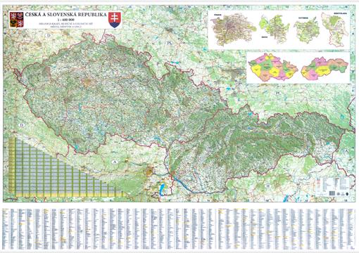 Silniční nástěnná mapa ČR a SR EX400 – 2. jakost