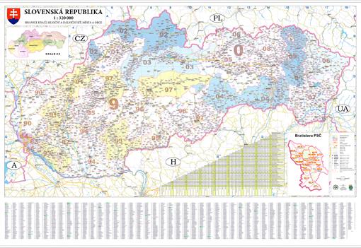 Nástěnná mapa PSČ Slovenska