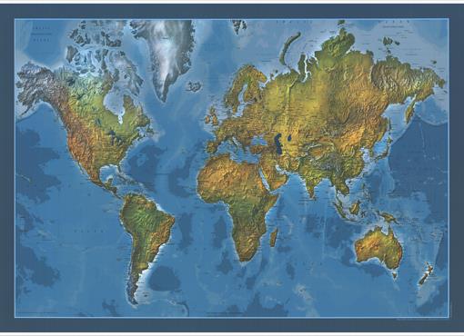 Fyzická a slepá nástěnná mapa světa oboustranná – 2. jakost