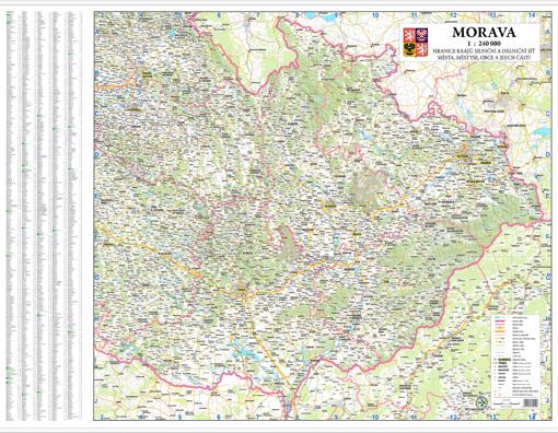 Silniční nástěnná mapa Moravy