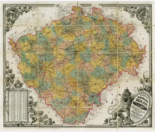 Historická nástěnná mapa Království české r. 1883 