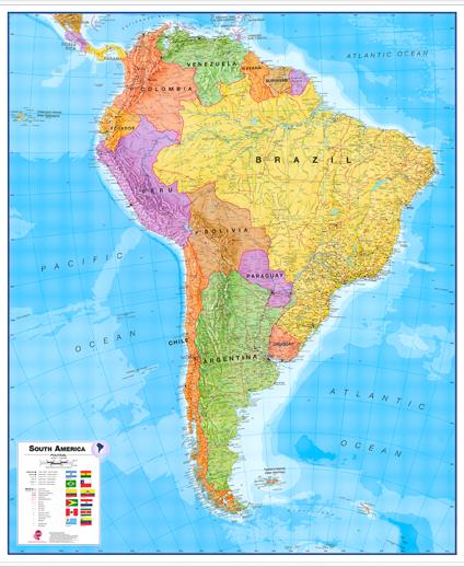 Politická nástěnná mapa Jižní Ameriky CE – 2. jakost