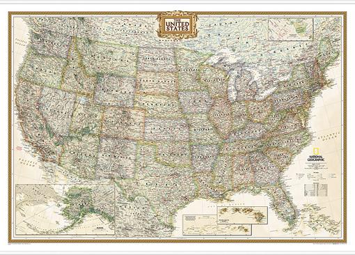 Politická nástěnná mapa USA antique NG