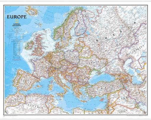 Politická nástěnná mapa Evropy modrá NG5420