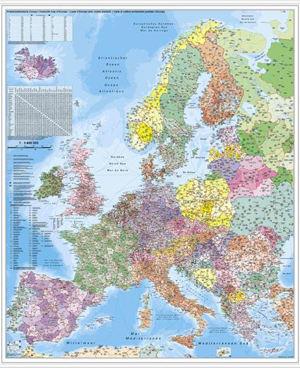 Spediční nástěnná mapa PSČ Evropy - 2. jakost