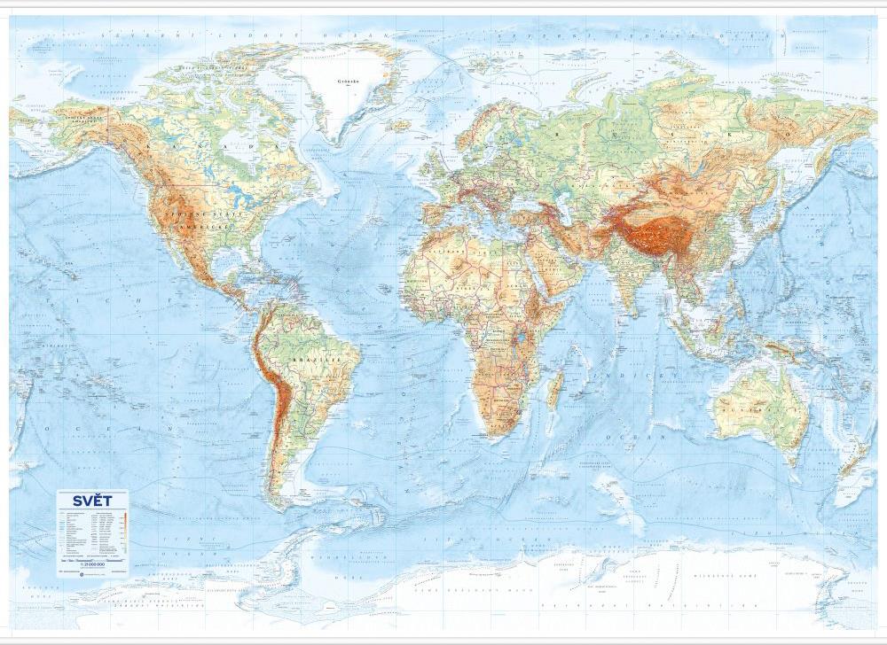 Zeměpisná nástěnná mapa světa v češtině EX22 - 2. jakost
