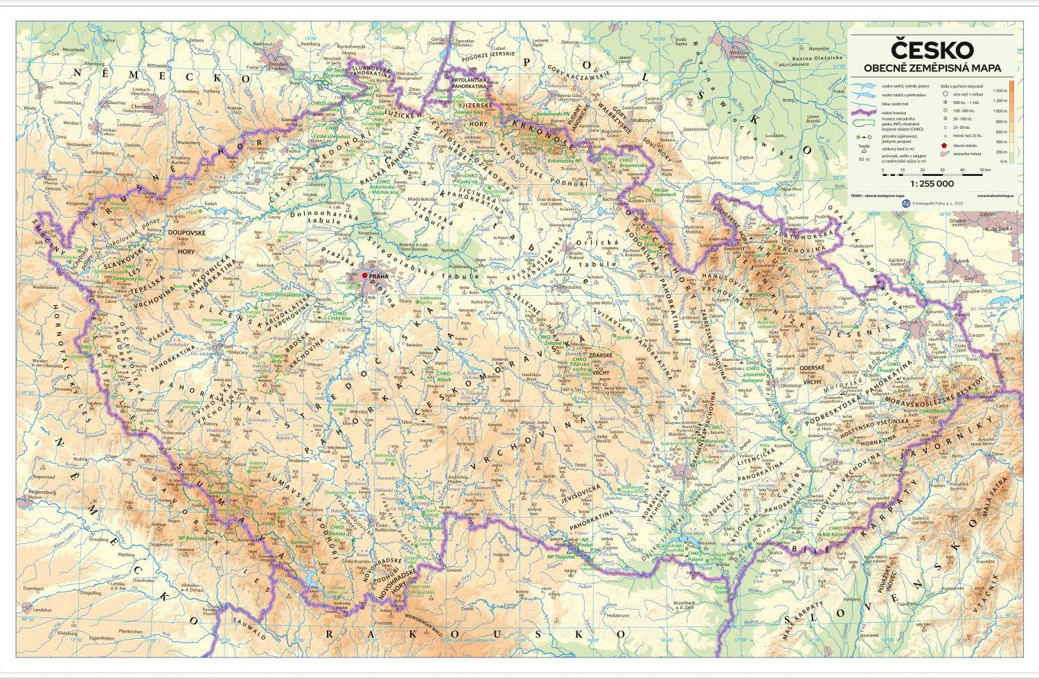 Nástěnná mapa České republiky – zeměpisná EX – 2. jakost