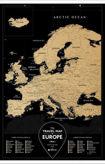 Stírací mapa Evropy Travel Map Black Europe