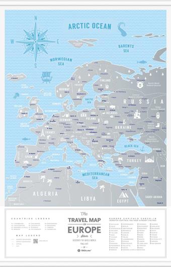 Stírací mapa Evropy Travel Map Silver Europe