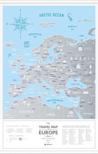 Stírací mapa Evropy Travel Map Silver Europe