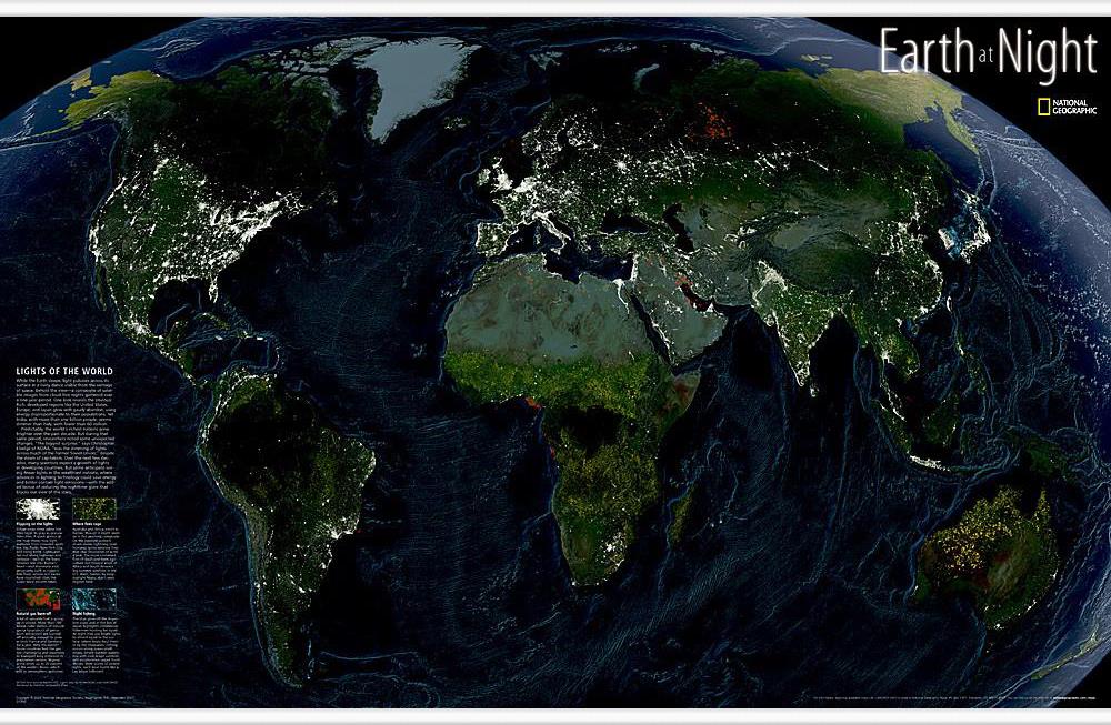 Satelitní nástěnná mapa Země v noci
