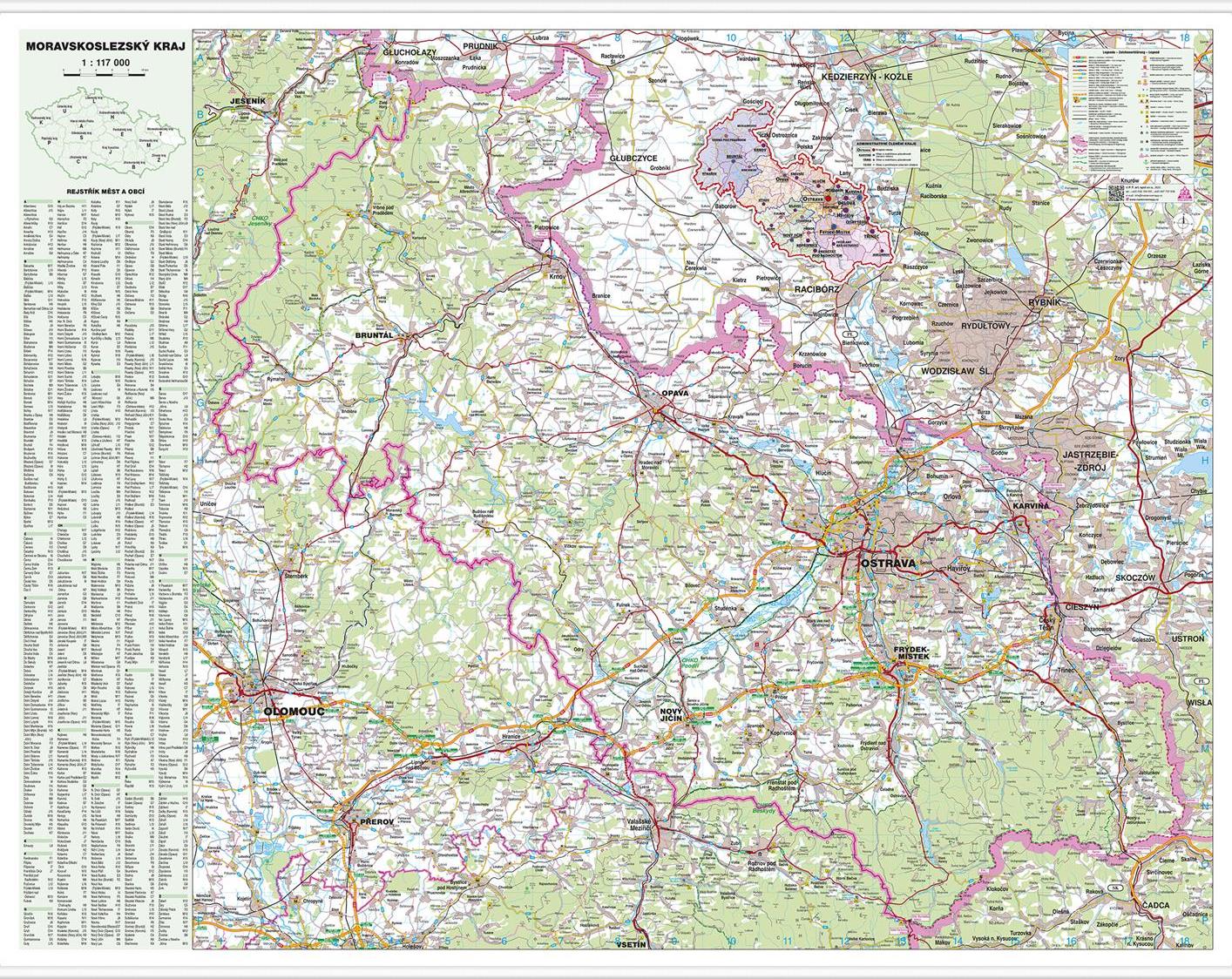 Nástěnná mapa Moravskoslezský kraj (PF)