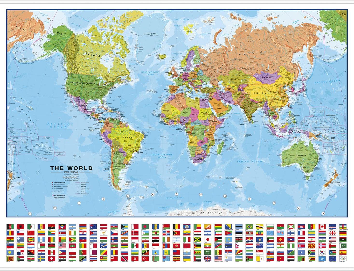 Politická nástěnná mapa světa s vlajkami - 2. jakost