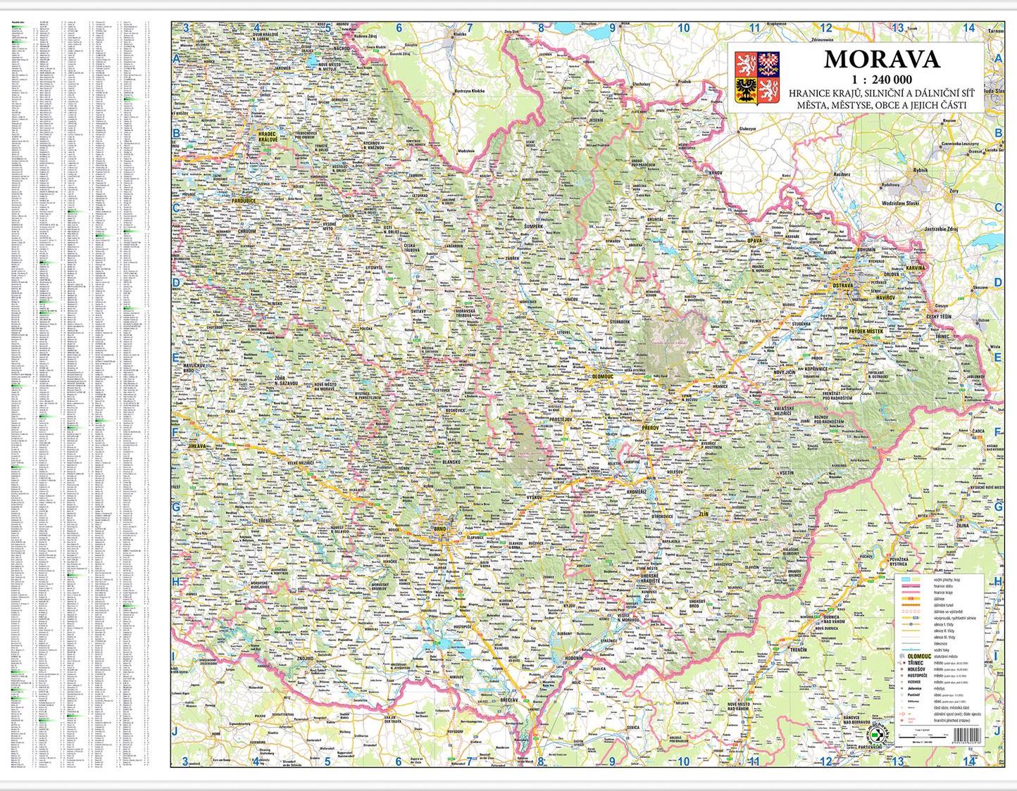 Silniční nástěnná mapa Moravy - výprodej
