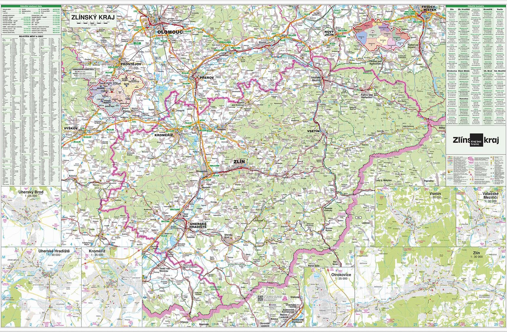 Nástěnná mapa Zlínský kraj PF100