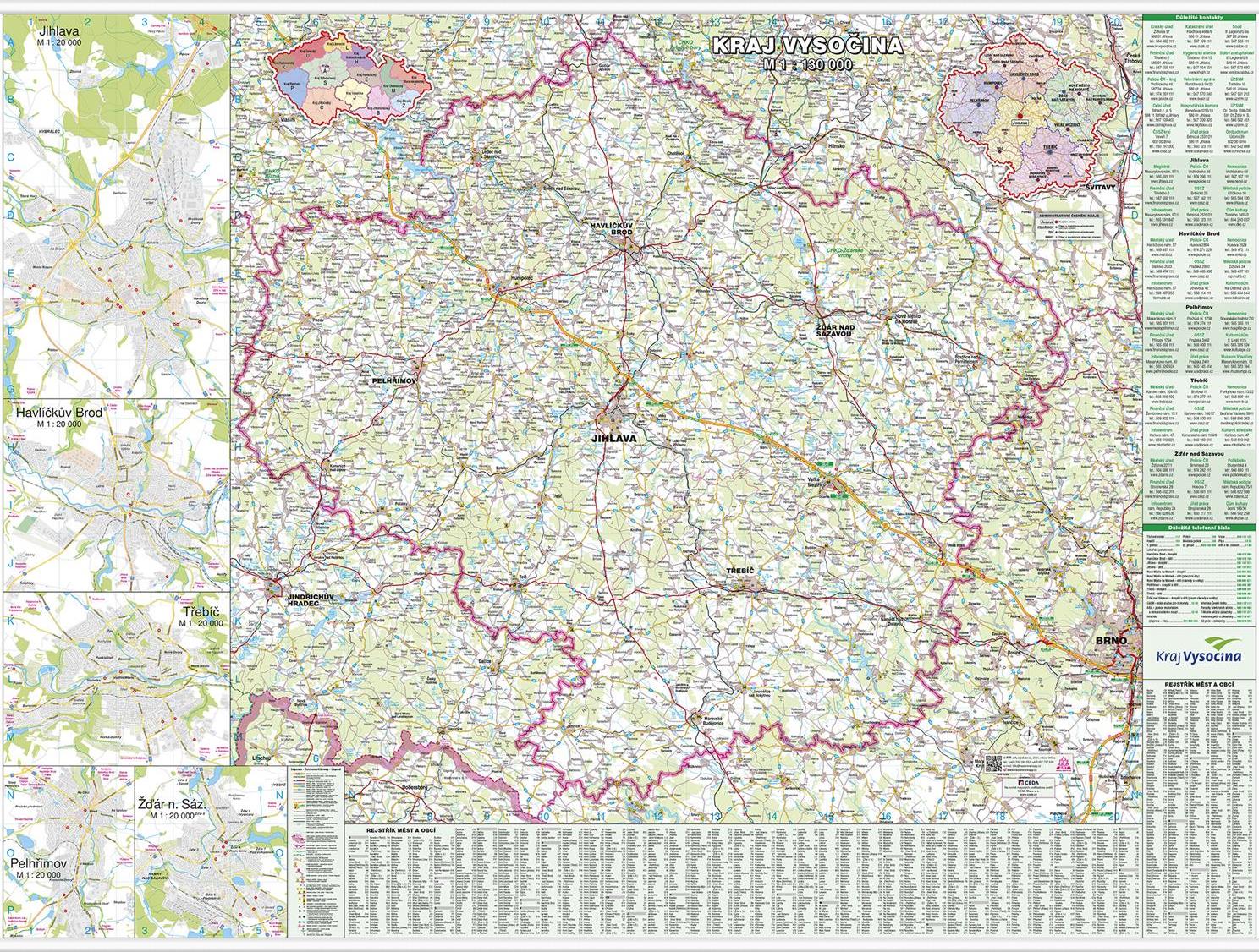 Nástěnná mapa Kraje Vysočina PF130