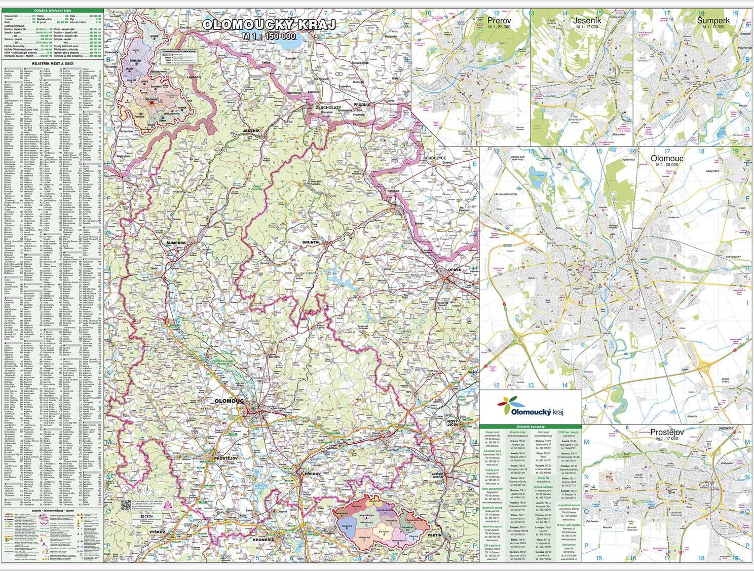 Nástěnná mapa Olomoucký kraj PF150