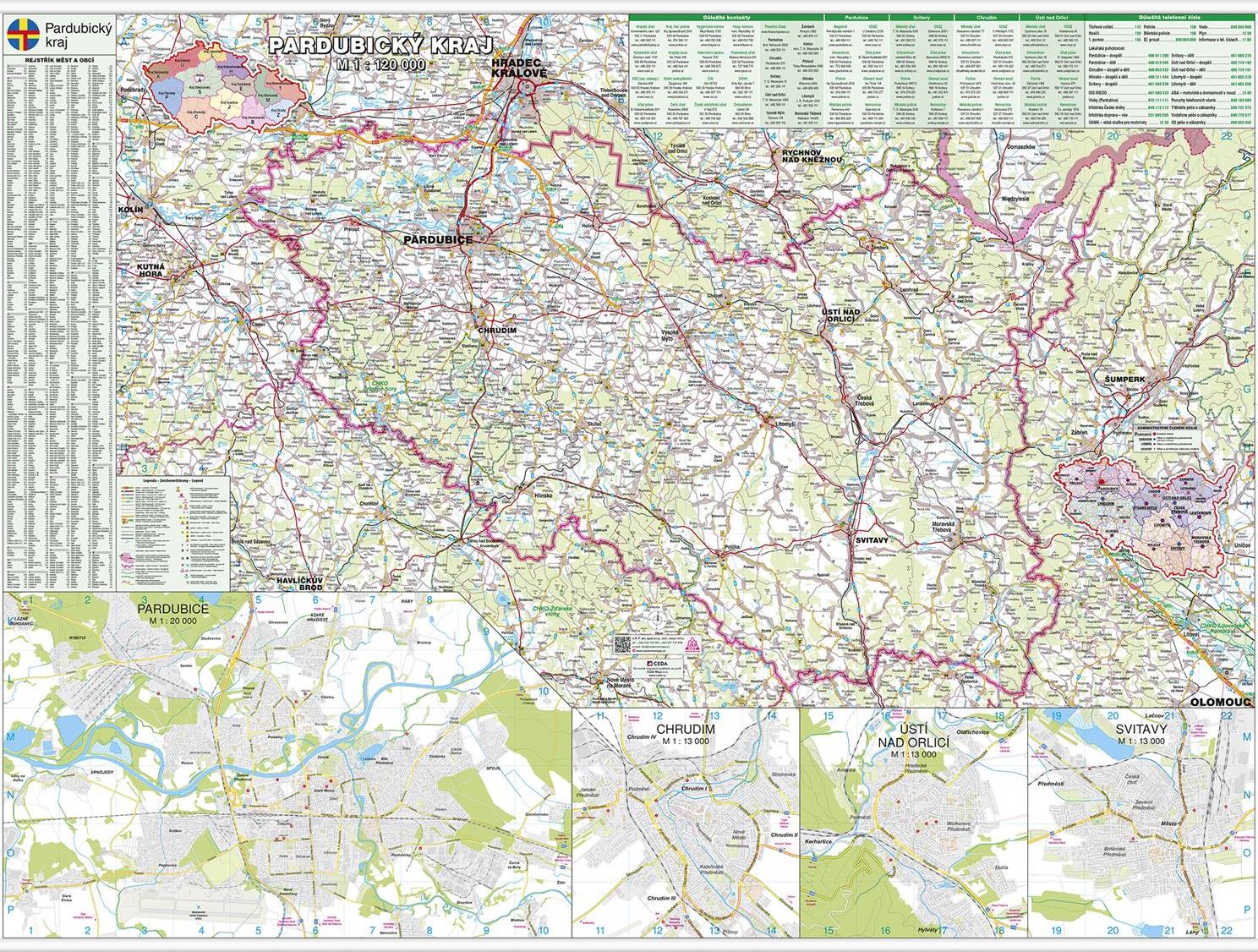 Nástěnná mapa Pardubický kraj PF120