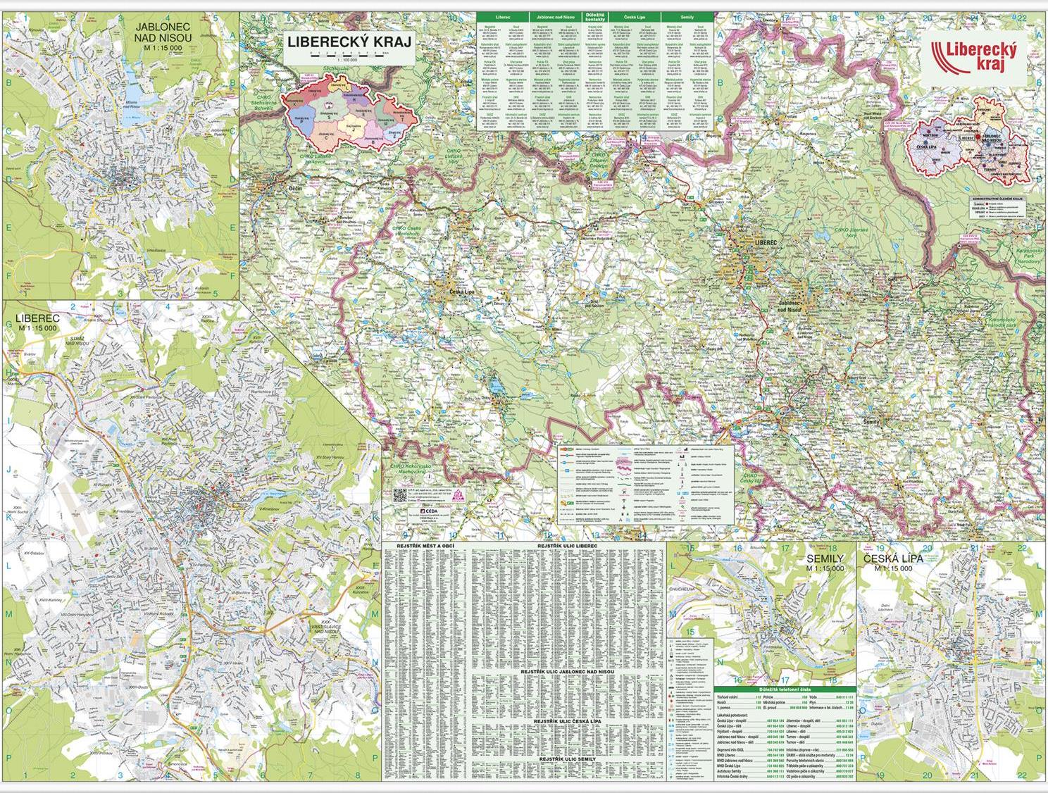 Nástěnná mapa Liberecký kraj PF100