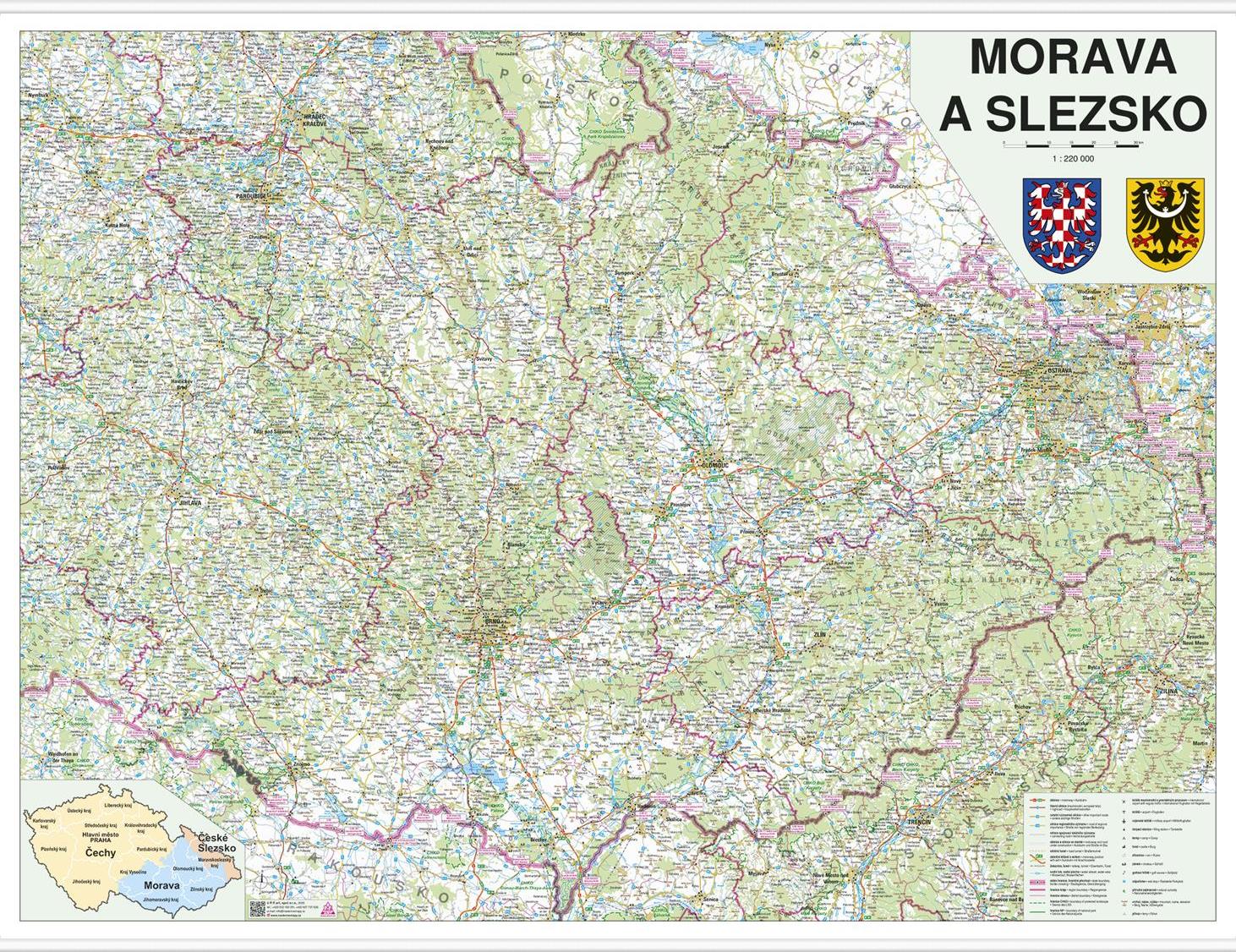 Silniční nástěnná mapa Moravy a Slezska