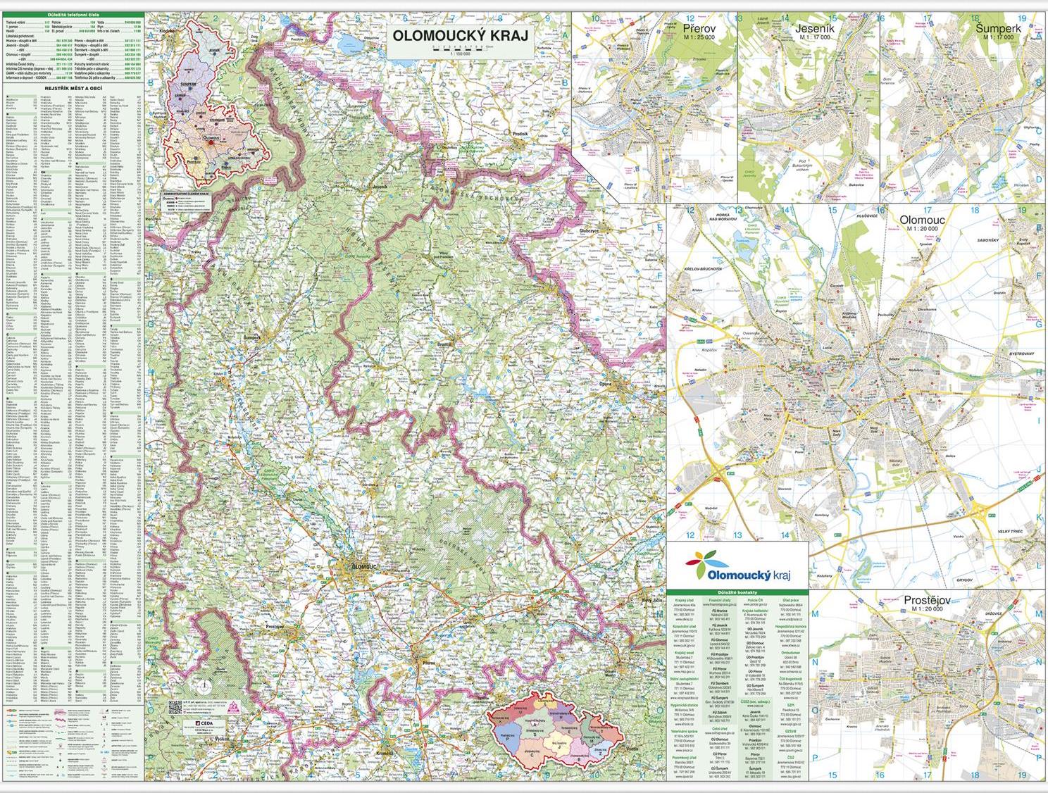 Nástěnná mapa Olomoucký kraj PF150