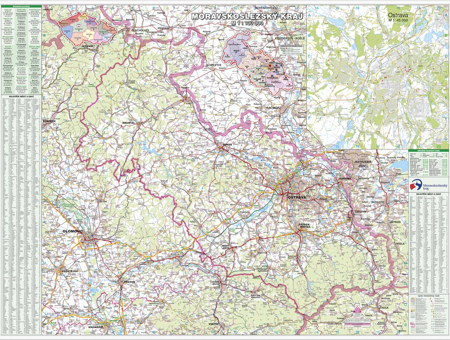 Nástěnná mapa Moravskoslezský kraj PF130