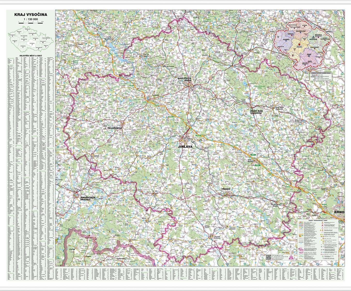 Nástěnná mapa Kraj Vysočina (PF)