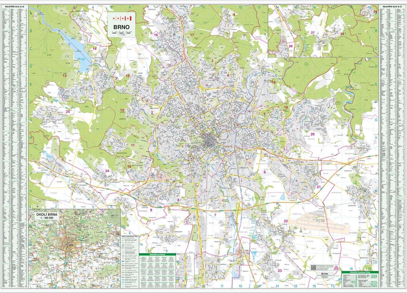 Nástěnná mapa Brno 