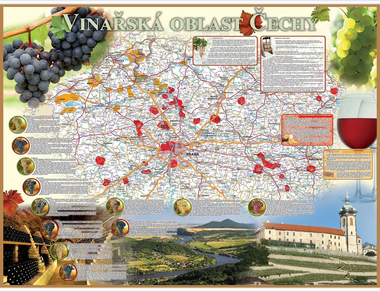 Vinařská nástěnná mapa Čechy