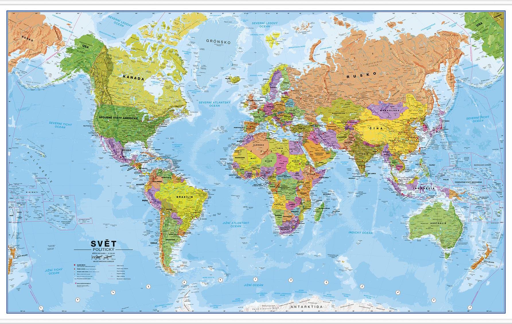 Politická nástěnná mapa světa v ČJ
