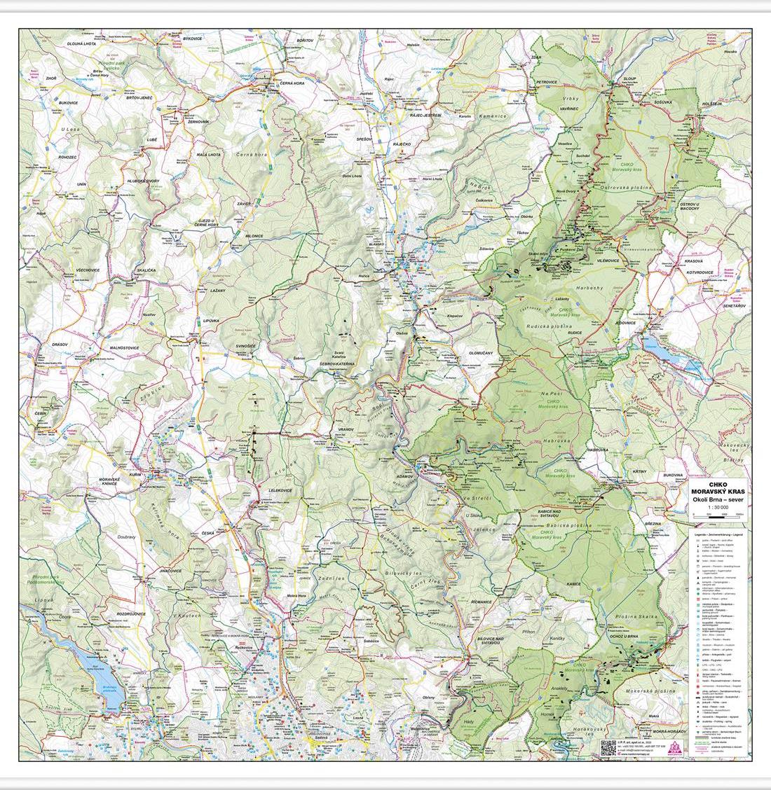 Nástěnná mapa CHKO Moravský kras, okolí Brna-sever – turistická