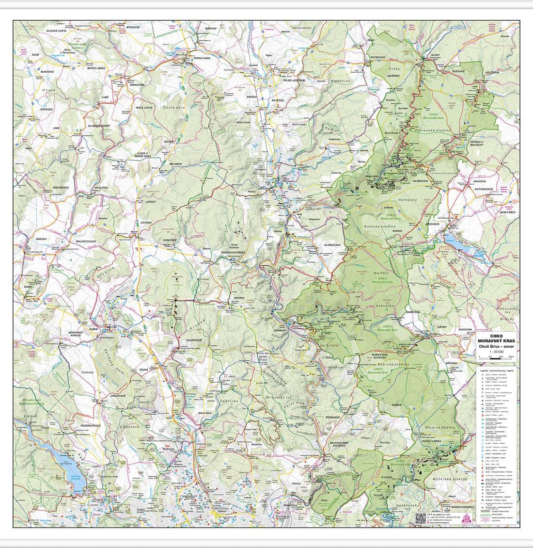 Nástěnná mapa CHKO Moravský kras, okolí Brna-sever – turistická