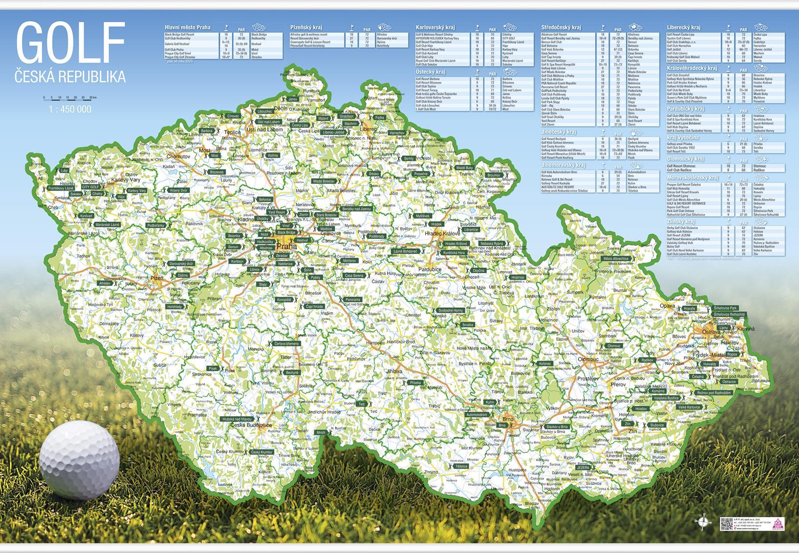 Nástěnná mapa golfových hřišť