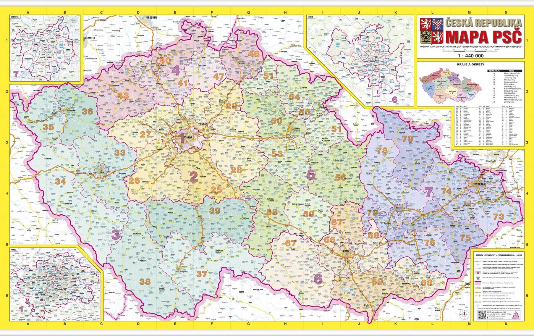 Nástěnná mapa PSČ České republiky PF440