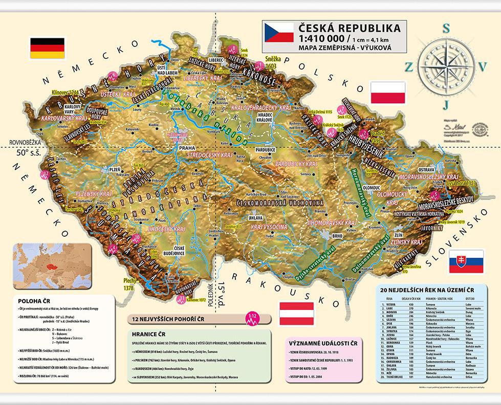 Nástěnná mapa České republiky - výuková
